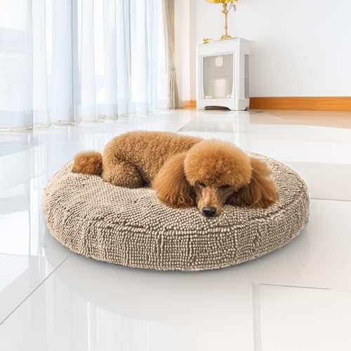 Muddy Mat® Cloud K-9 Hundebett für Hunde und Katzen, weiches und entspannendes Donut-Hundebett, Chenille-Material, abnehmbarer Bezug, waschbar und trocknergeeignet, Beige, Größe M (90 x 99 cm) von Muddy Mat