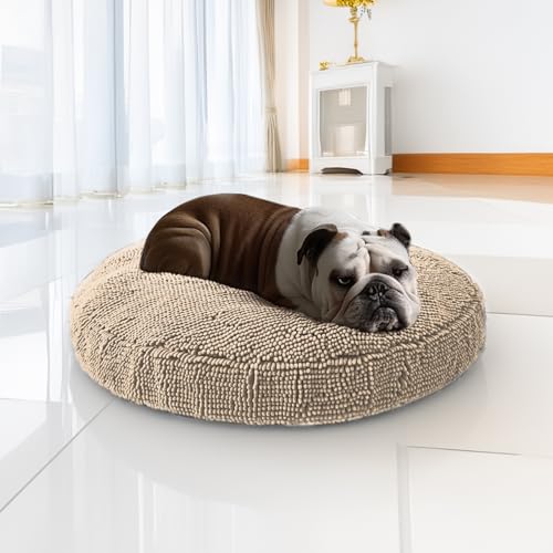 Muddy Mat® Cloud K-9 Hundebett für Hunde und Katzen, weiches und entspannendes Donut-Hundebett, Chenille-Material, abnehmbarer Bezug, waschbar und trocknergeeignet, Beige, Größe S (6,5 x 6,5 m) von Muddy Mat