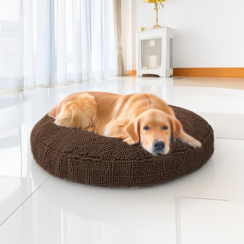 Muddy Mat® Cloud K-9 Hundebett für Hunde und Katzen, weiches und entspannendes Donut-Hundebett, Chenille-Material, abnehmbarer Bezug, waschbar und trocknergeeignet, Braun, Größe L (102 x 101 cm) von Muddy Mat