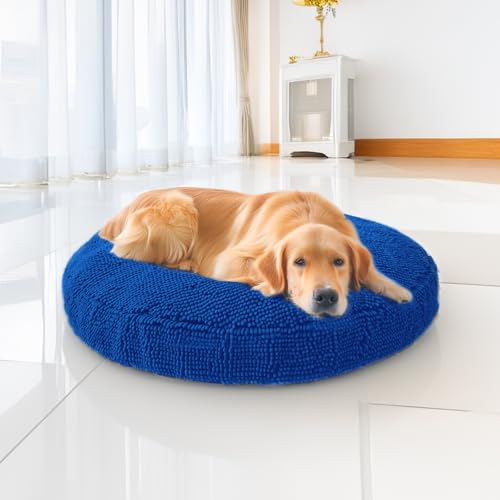 Muddy Mat® Cloud K-9 Hundebett für Hunde und Katzen, weiches und entspannendes Donut-Hundebett, Chenille-Material, abnehmbarer Bezug, waschbar und trocknergeeignet, Marineblau, Größe L (102 x 101 cm) von Muddy Mat