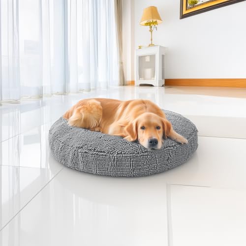 Muddy Mat® Cloud K-9 Hundebett für Hunde und Katzen, weiches und entspannendes rundes Hundebett, Chenille-Material, abnehmbarer Bezug, waschbar und trocknergeeignet, Grau, Größe L (102 x 101 cm) von Muddy Mat