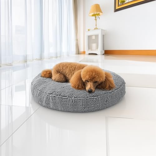 Muddy Mat® Cloud K-9 Hundebett für Hunde und Katzen, weiches und entspannendes rundes Hundebett, Chenille-Material, abnehmbarer Bezug, waschbar und trocknergeeignet, Grau, Größe M (90 x 99 cm) von Muddy Mat