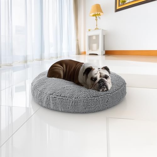 Muddy Mat® Cloud K-9 Hundebett für kleine Hunde und Katzen, weiches und entspannendes rundes Hundebett, Chenille-Material, abnehmbarer Bezug, waschbar und trocknergeeignet, Grau, Größe S (6,5 x 6,5 m) von Muddy Mat