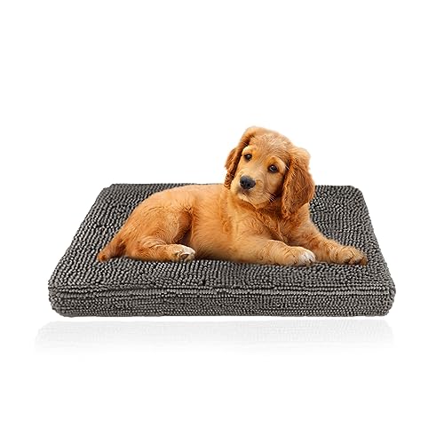 Muddy Mat® Hundebox-Bettmatte, bequemes Hundekissen, Kistenbett für große, mittelgroße und kleine Hunde und Katzen, ultraweich und entspannend, waschbar und trocknergeeignet, Chenille-Material – Grau, von Muddy Mat