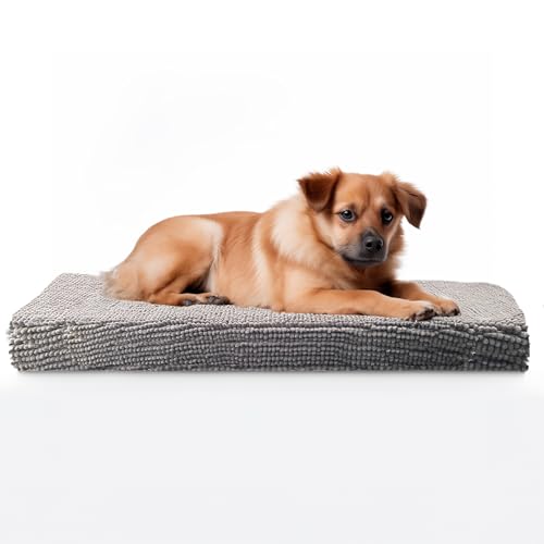 Muddy Mat® Hundebox-Bettmatte, bequemes Hundekissen, Kistenbett für große, mittelgroße und kleine Hunde und Katzen, ultraweich und entspannend, waschbar und trocknergeeignet, Chenille-Material – Grau, von Muddy Mat