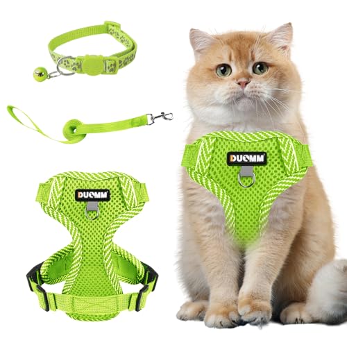 Muecleao Katzengeschirr mit Leine Ausbruchsicher, Katzenleine mit Geschirr für Katzen, Verstellbares Katzengeschirr Katzenhalsband mit Reflektierenden Streifen für Outdoor (Fluoreszierendes Grün, XL) von Muecleao