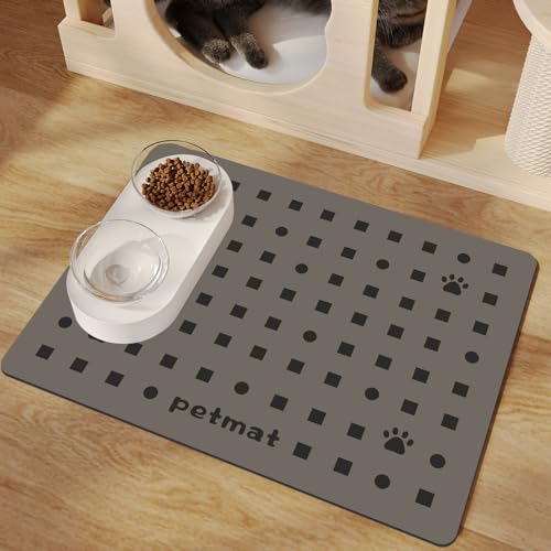 Muecleao Pet Feeding Mat, Dog Food Mat, Dog Water Bowl Mat, Absorbent Non Slip Pet Food Mat for Cats and Dogs (Light Grey, 35 * 50cm) von Muecleao