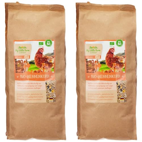 My Little Farm Bio-Hennenkorn, 2 kg, Bio-Körnerfutter für Hühner, ideal für Legehennen und andere Geflügel, naturgesunde Vollkornmischung, vitalstoffreich (Packung mit 2) von Mühldorfer My Little Farm