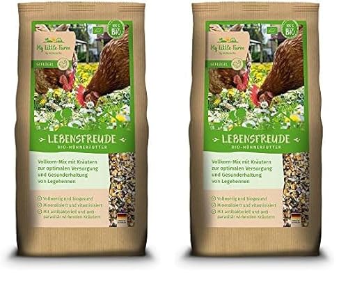 My Little Farm Lebensfreude Bio-Hühnerfutter, 2 kg, Vollkorn-Mix mit wertvollen Kräutern zur optimalen Versorgung und Gesunderhaltung von Legehennen und anderem Geflügel (Packung mit 2) von Mühldorfer My Little Farm