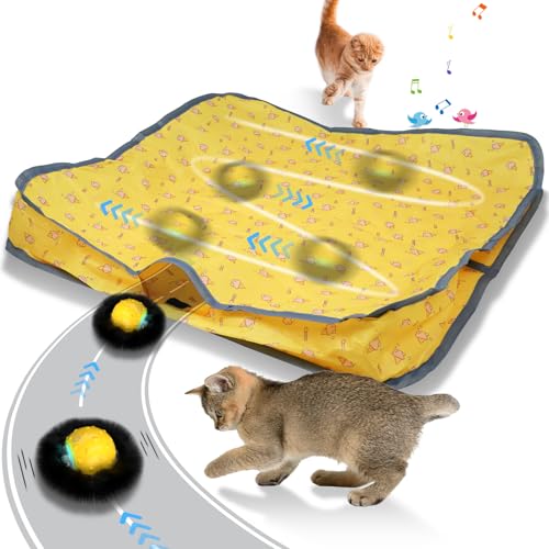 Muhhiba Interaktives Katzenspielzeug, Ball, schnelles Rollen in Tasche, bewegungsaktiviertes Zwitschern, Katzenspielzeug, Verstecken und Suchen der Maus (gelb) von Muhhiba