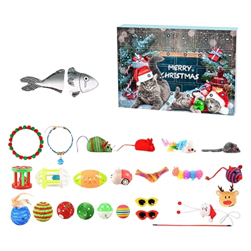 Adventskalender für Katzen Katzenspielzeug 2024 | Weihnachtskalender 24 Katzenkalener | Spielzeuge Katzenhalsband Spielzeugmäuse | Weihnachten Geschenk Katzenliebhaber | Wiederverwendbar (1) von Muium(TM)