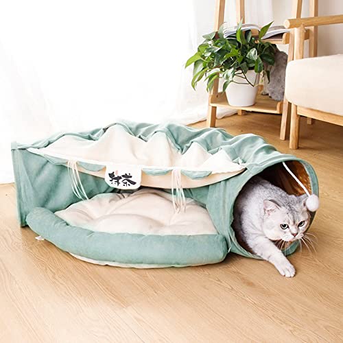 Muium(TM) Katzenbett,Katzentunnel mit Kissenmatte,2-in-1 Katzentunnelbett mit hängenden Kratzbällen,Katzenbett mit Katzentunnelrohr,Katzentunnel, Vielseitiges Katzenspielzeug für Indoor Katz (Grün) von Muium(TM)