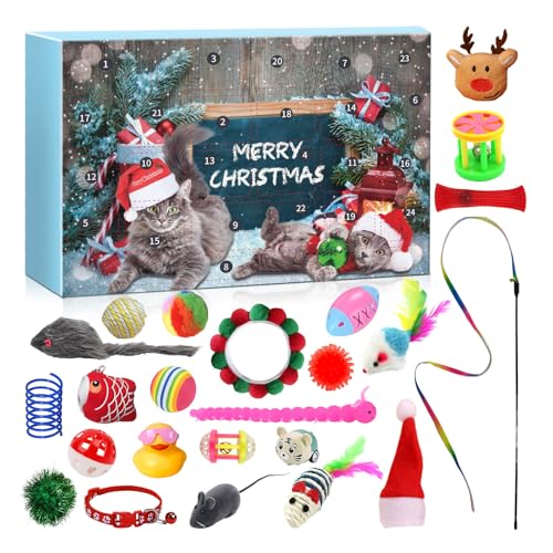 Muium(TM) Weihnachts-Katzen-Adventskalender 2024-12/24er Set Katzenspielzeug, Federspielzeug für Katzen und Spielzeugmäuse - Weihnachtskalender für Katzen, Countdown Xmas Geschenk für Kitten (1) von Muium(TM)