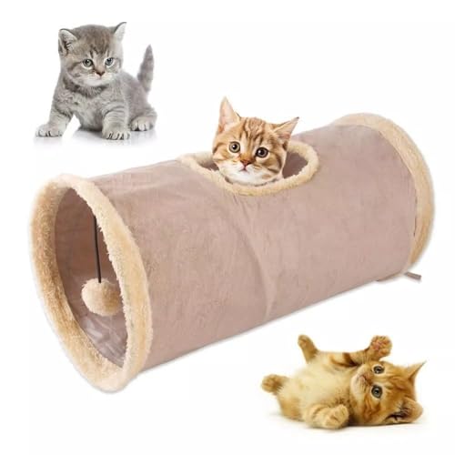 Schön Faltbar Katzentunnel Katzenspielzeug, Faltbarer erweiterbarer Spieltunnel aus pflegeleichtem Faux-Linen-Material für Katzen, Robustes Katzenspielzeug, 25 cm Durchmesser (1) von Muium(TM)