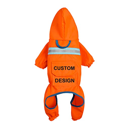 Muka Customized Dog Raincoat Hochsichtbarer Hunderegenschutz mit Kapuze mit Tasche, Beinärmeln (Name/Text hinzufügen) von Muka