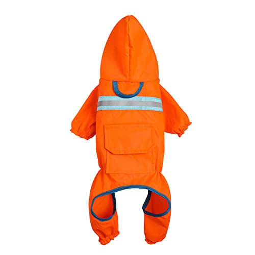 Muka Hunde-Regenmantel mit transparenter Kapuze und Beinen, reflektierende Streifen, leichte Hunde-Regenjacke für S-2XL-Orange-2XL von Muka