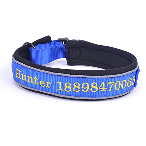 Muka Hundehalsband, bestickt, reflektierend, mit weichem Neopren, gepolstert, für Jungen und Mädchen, Blau, M von Muka