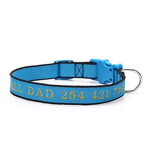 Muka Personalisierbares Hundehalsband aus Nylon, bestickt mit Namen und Telefonnummer, Blau von Muka