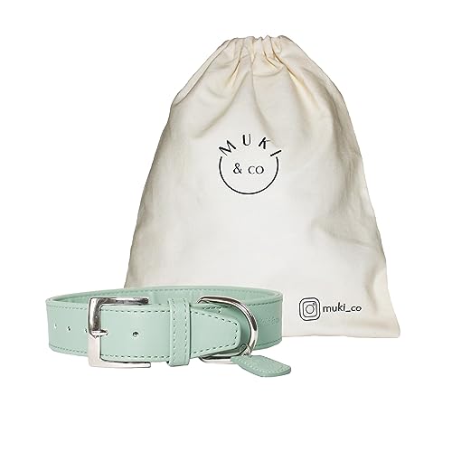 Muki & co ® Hochwertiges Hundehalsband aus veganem Leder - extra breit, komfortabel und pflegeleicht - Minzgrün XL 46-55 cm von Muki & co