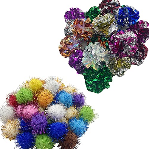 Knisterbälle, Katzenspielzeug, glitzernde Bälle, 10 Stück Mylar-Crinkle-Bälle, Katzenspielzeug, 20 Stück, Glitzer-Pom-Bälle, Katzenspielzeug, Lametta-Bälle, zufällige Farbauswahl, 30 Stück von Muluo