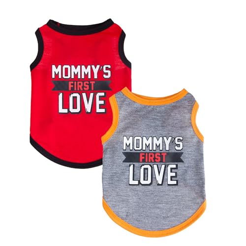 Mummumi 2er-Pack Hunde-Shirts, Kleidung mit Aufschrift "I Love My Mommy", für kleine Hunde, Baumwolle, ärmellos, Größe M, Größe M von Mummumi