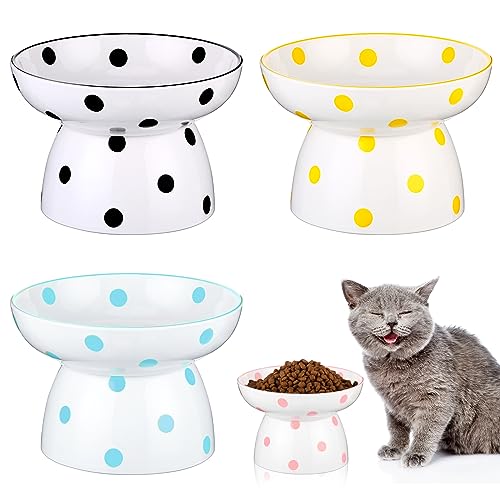 Mumufy 4-teiliges Keramik-Futter- und Wassernapf-Set für Katzen, erhöhtes Kätzchen, gegen Erbrechen, niedlich, 241 ml, 14 cm breit, für den Innenbereich, kleine Hunde, Welpen, Nackenschutz von Mumufy