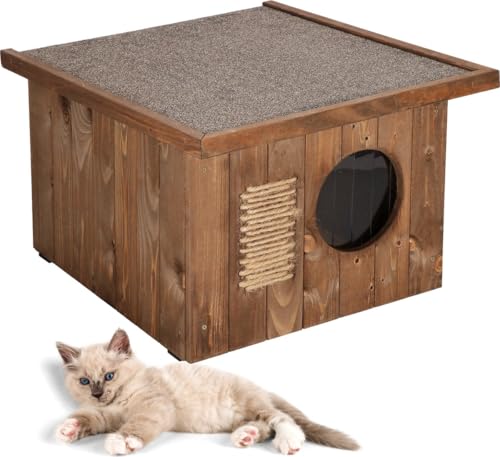 MUNTEL Katzenhaus Outdoor Winterfest, Katzenhaus Isoliert, Clawsable, Katzenhaus aus Holz Outdoor, Katzenhütte 49,5 x 58 x 36 cm (Braun, M) von Muntel