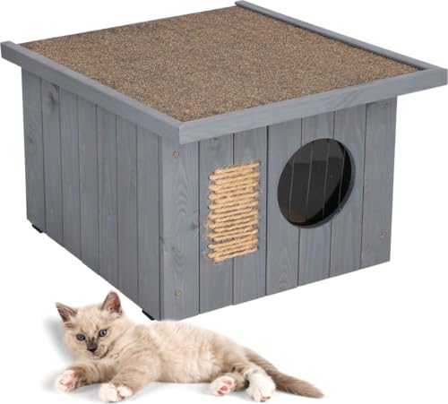 MUNTEL Katzenhaus Outdoor Winterfest, Katzenhaus Isoliert, Clawsable, Katzenhaus aus Holz Outdoor, Katzenhütte 49,5 x 58 x 36 cm (Grau, M) von Muntel