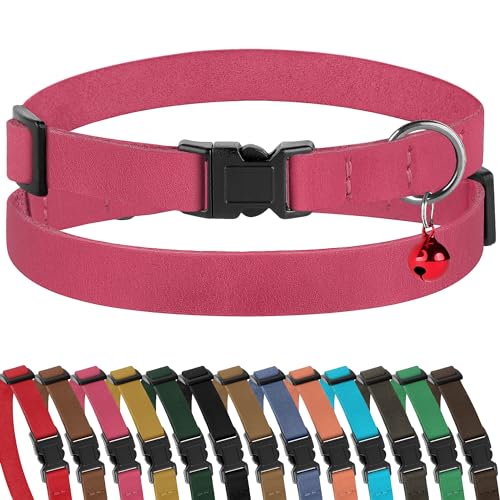 Murom Breakaway Katzenhalsband, Leder, weich, verstellbar, mit Glöckchen, Rosa, Braun, Blau, Grün, Rot (Pink) von Murom