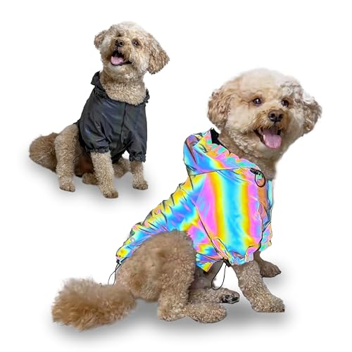 Murphy's Space Gear Space Cadet Holografische Regenjacke für Hunde, reflektierend, wasserabweisend, verstellbare Kordelzüge, hochwertige stilvolle Hunde-Regenjacke – Größe XXL von Murphy's Space Gear