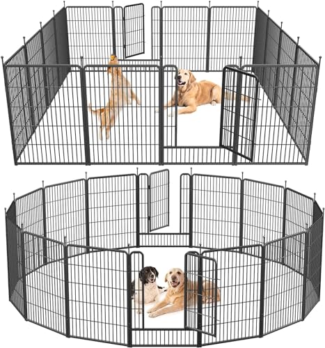 Musen Hunde-Laufstall für den Außenbereich, 16 Paneele, 101,6 cm Höhe, Hundezaun, Übungsstall mit Türen für große/mittelgroße/kleine Hunde, tragbarer Haustier-Laufstall für Hof, Wohnmobil, Camping, von Musen