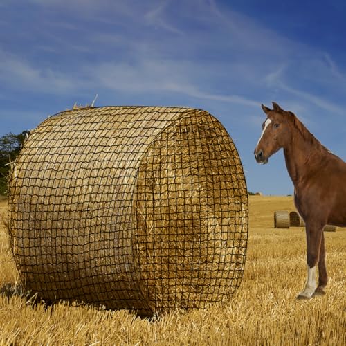 Musselton 152 x 152 cm großes rundes Ballen-Heunetz, 3,8 cm Löcher, stabiles Heunetz für Pferde, passend für Rundballen 4 x 4-5 x 5 oder quadratische Ballen 3 x 3 x 8 - 4 x 4 x 8 von Musselton