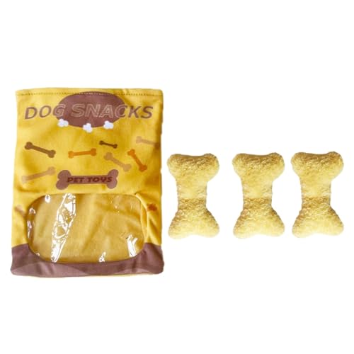 Muuzebsy Gefüllte Snacks Hundespielzeug – Plüsch Quietschknochen Schnüffel Futter Spielzeug Snacks Tasche – Knistern interaktiv, lustig, niedlich, kognitives Training, Leckerli, Versteck Anreicherung von Muuzebsy