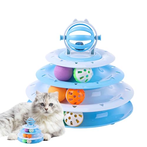 Muuzebsy Katzenspielzeug Roller Ball Turm, Haustier Katze Drehteller Ball 4 Etagen Turm, Indoor & Outdoor Haustier Katze Ball Spielzeug für geistige körperliche Übung für Schlafzimmer, Balkon von Muuzebsy