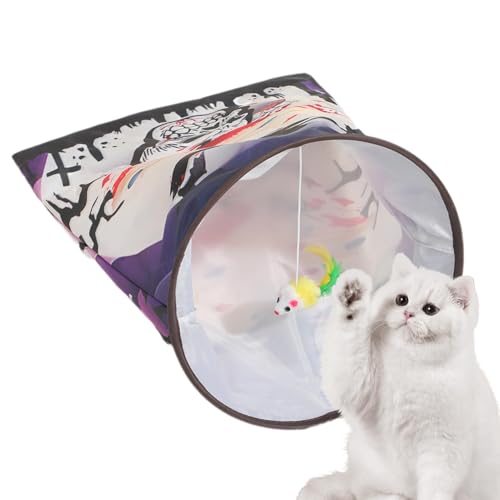 Muuzebsy Katzenspielzeug Tunnel Nest | Katzenspielzeug Halloween Muster Tube Tunnel mit Ball - Tragbare Faltbare Katzenröhren und Tunnel für Kleine Mittlere Kaninchen Welpen Hunde von Muuzebsy