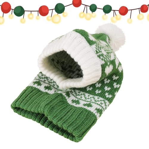 Muuzebsy Weihnachtsmütze für Hunde, Wintermütze für kleine Hunde – handgefertigte Strickmütze mit Ball, Liebes- und Schneeflockenmuster, elastisches Elch-Design von Muuzebsy