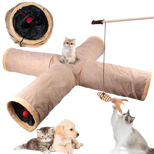 Muviitvi Katzentunnel, 4-Wege Pet Play Tube für Katzen Intelligenzspielzeug, Faltbar Katzentunnel Katzenspielzeug, Interaktives Haustierspielzeug mit Katzen-Teaser von Muviitvi