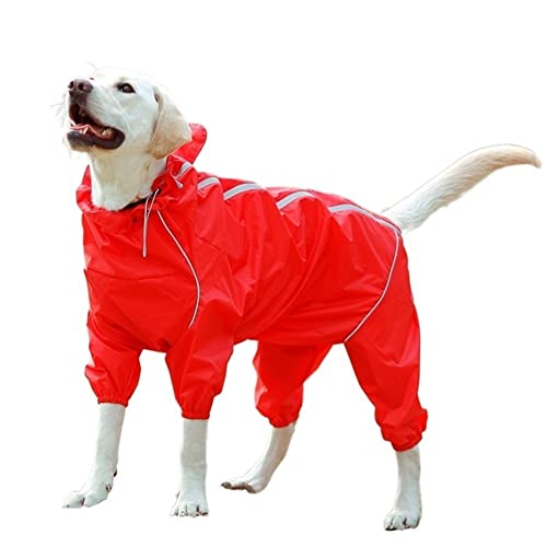 Muyin Hunde-Regenmantel mit Kapuze, reflektierend, wasserdicht, mit Reißverschluss, verstellbar, Farbe: Rot, Größe 4XL von Muyin