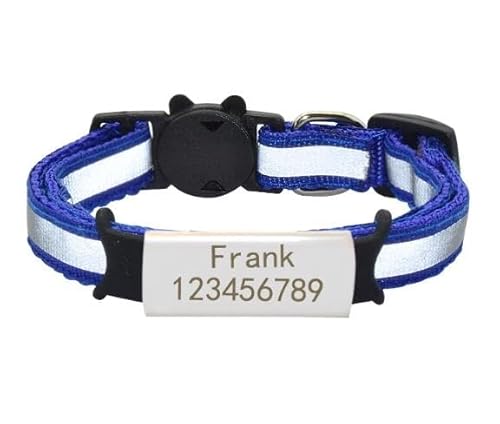 Benutzerdefinierte Reflektierende Namensschild Katze Kragen Glocke Personalisierte Sicherheit Nylon Graviert ID Namensschild Katze Kragen Halskette Haustier Kätzchen Kragen,Blau,S (20cm - 32cm) von Muziner