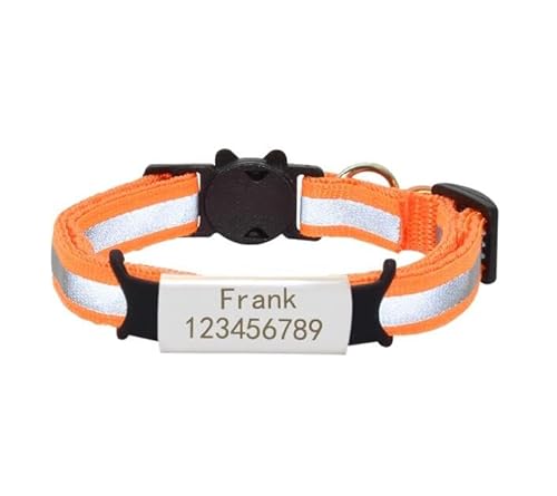 Benutzerdefinierte Reflektierende Namensschild Katze Kragen Glocke Personalisierte Sicherheit Nylon Graviert ID Namensschild Katze Kragen Halskette Haustier Kätzchen Kragen,Orange,S (20cm - 32cm) von Muziner