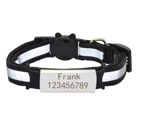 Benutzerdefinierte Reflektierende Namensschild Katze Kragen Glocke Personalisierte Sicherheit Nylon Graviert ID Namensschild Katze Kragen Halskette Haustier Kätzchen Kragen,Schwarz,S (20cm - 32cm) von Muziner