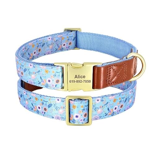 Benutzerdefiniertes Hundehalsband Mit Personalisierter Gravur,ID-Namensschild-Zubehör,Haustierhalsbänder Für Kleine,Mittelgroße Und Große Hunde,Französische Bulldogge,Perro,Blau,S von Muziner