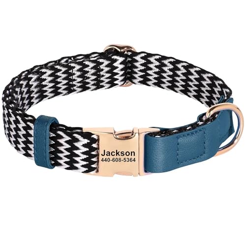 Benutzerdefiniertes Nylon-Hundehalsband,Langlebige Hundehalsbänder,Halskette,Personalisierte Haustier-ID-Halsbänder Für Die Party Kleiner,Mittelgroßer Und Großer Hunde,Blau,L von Muziner