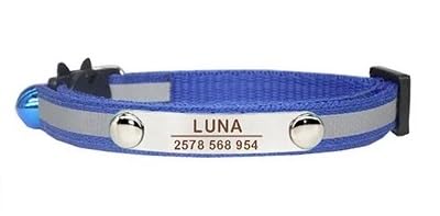 Benutzerdefiniertes Reflektierendes Katzenhalsband,Personalisierte ID,Verstellbare Sicherheitsschnalle Mit Glöckchen,Nylon-Welpen-Kätzchen-Halskette,C-Blau,7-12 Zoll von Muziner