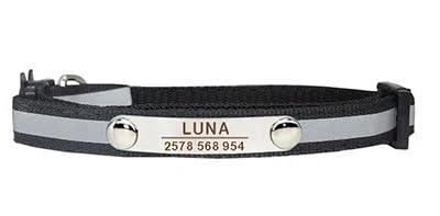 Benutzerdefiniertes Reflektierendes Katzenhalsband,Personalisierte ID,Verstellbare Sicherheitsschnalle Mit Glöckchen,Nylon-Welpen-Kätzchen-Halskette,C-Schwarz,7-12 Zoll von Muziner