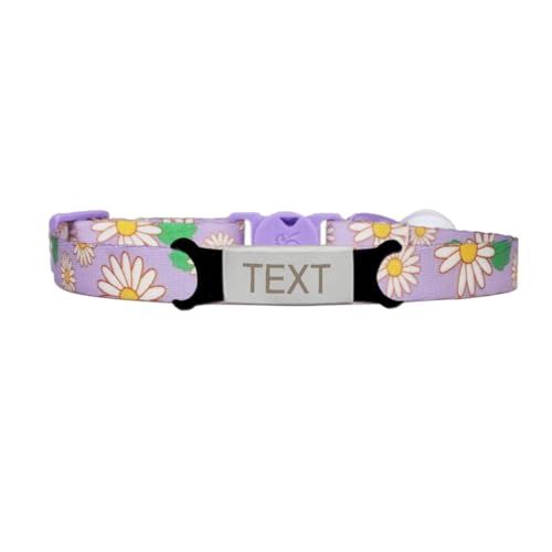 Breakaway Personalisiertes ID-Katzenhalsband Mit Individueller Blume,Verstellbares Sicherheits-Haustier,Niedliches Kätzchen-Anhänger-Halskette,Heimtierbedarf,Lila-silbrig von Muziner