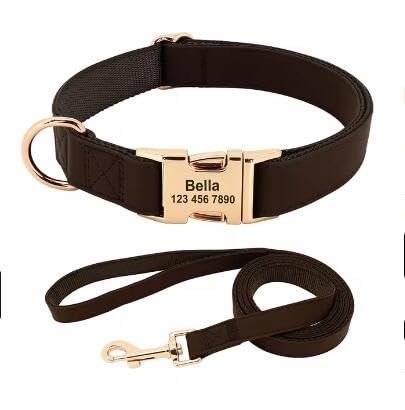 Graviertes Hundehalsband,Leine,Haustierhalsbänder Und Leine-Set,Halskette,Individueller ID-Name Für Kleine,Mittelgroße Und Große Hunde,Kaffee,M von Muziner