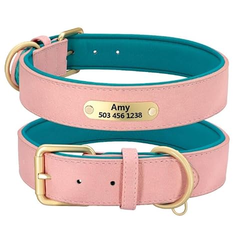 Hundehalsband,Personalisierte Hundehalsbänder Mit Namen,Gepolsterte Hundehalsbänder,Verstellbar,Für Kleine,Mittelgroße Und Große Hunde,Rosa,XL von Muziner