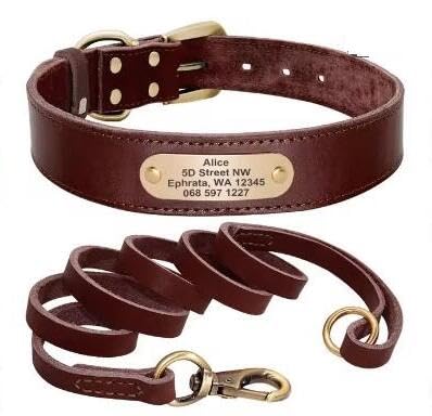 Hundehalsband-Set,Personalisierbar,Hundehalsbänder,Leinen,Individuell Für Kleine,Mittelgroße Und Große Hunde,Pitbull,braun,L von Muziner