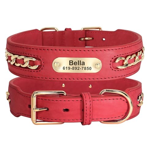 Individuelles Hundehalsband Für Große Hunde,ID-Halsband Mit Graviertem Namen Für Kleine,Mittelgroße Und Große Hunde,Metalldesign,Rot,2XL von Muziner